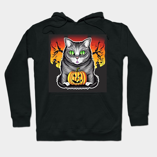 Spooky Halloween Cat Hoodie by MindGlowArt